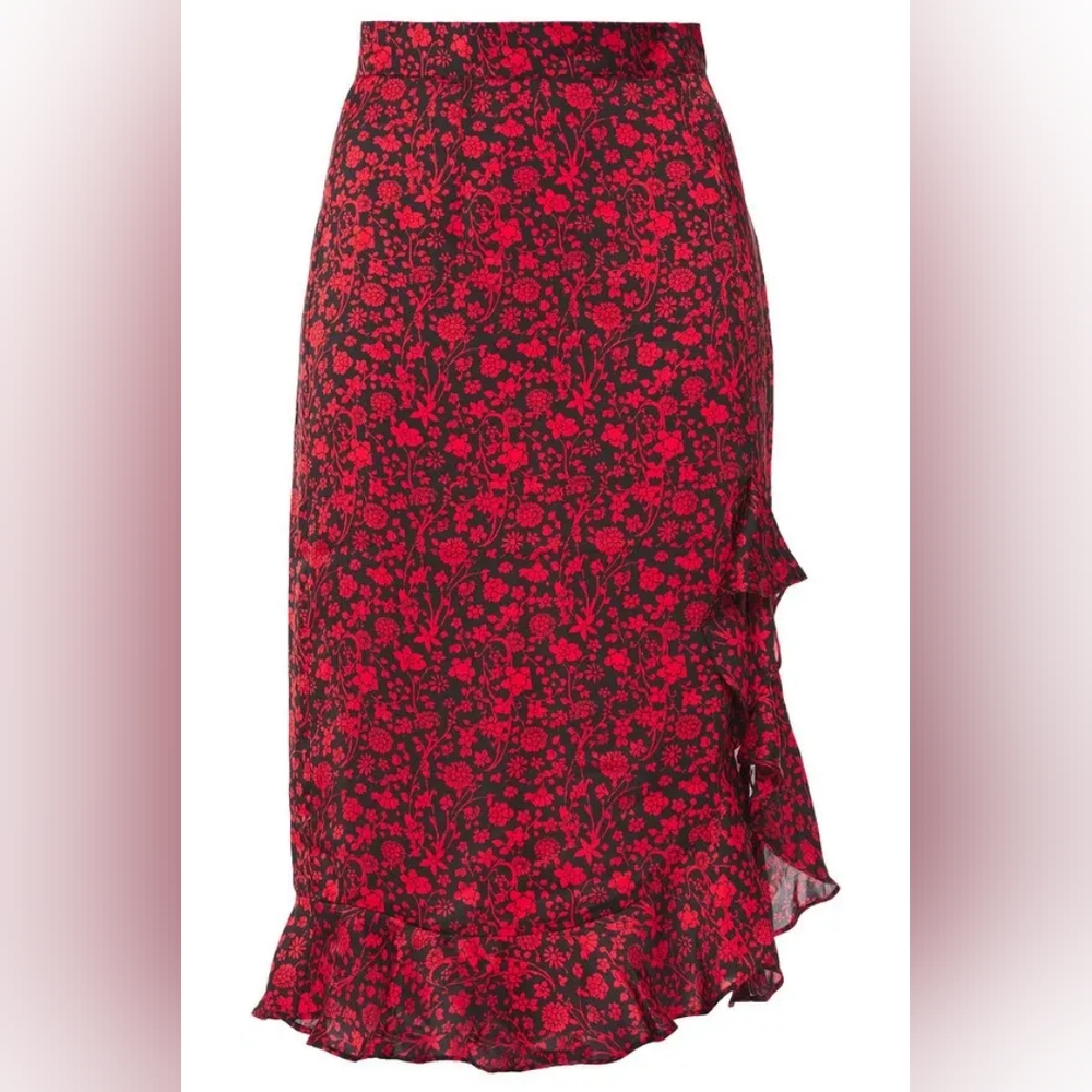 Maje Ruffle Hem Satin Skirt